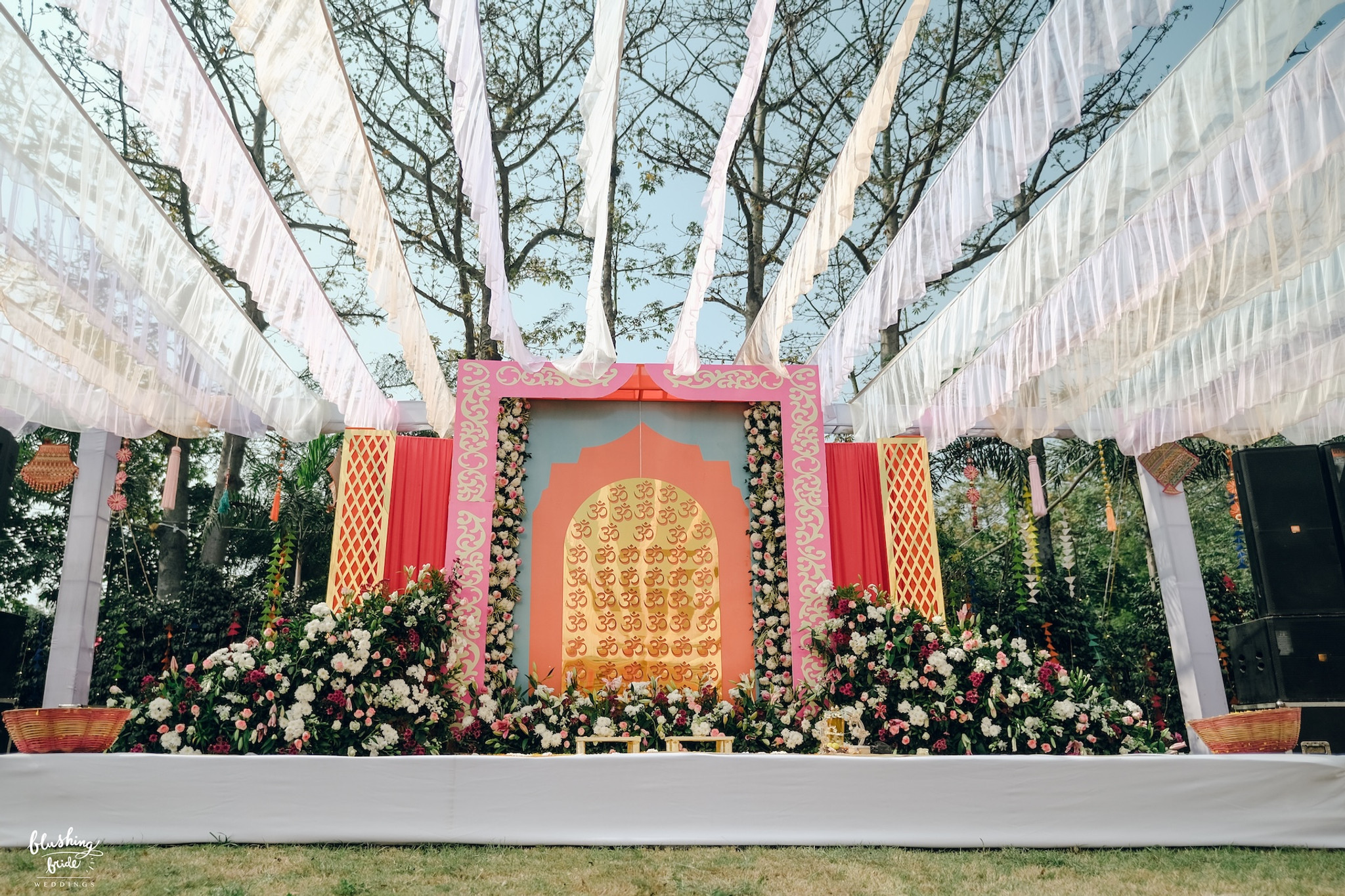 Colourful stage set for a haldi celebration
